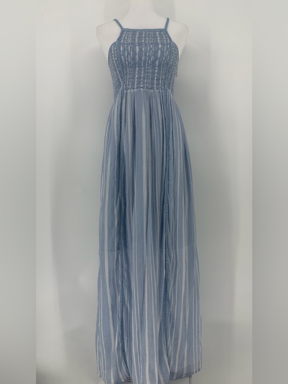HOSS Intropia Blue Stripe Crochet Cotton Maxi Dress XS